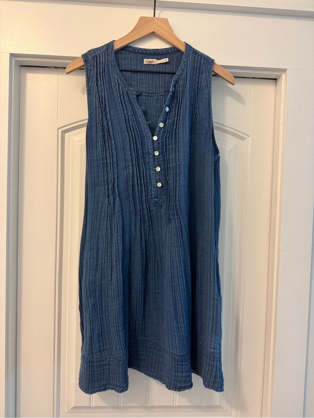 Faherty Indigo Pintuck Sleeveless Cotton Dress